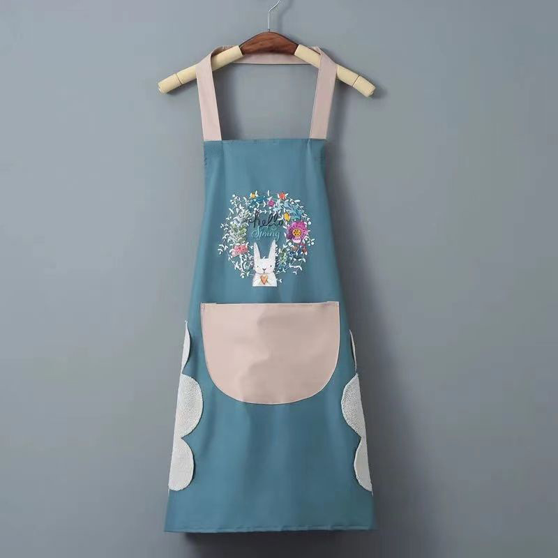 韓版可擦手围裙女时尚厨房家用防水防油可爱做饭防油罩干活工作服