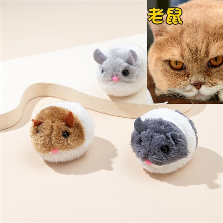 毛絨震動鼠貓玩具拉線震動機芯寵物用品寵物逗貓玩具毛絨老鼠玩偶