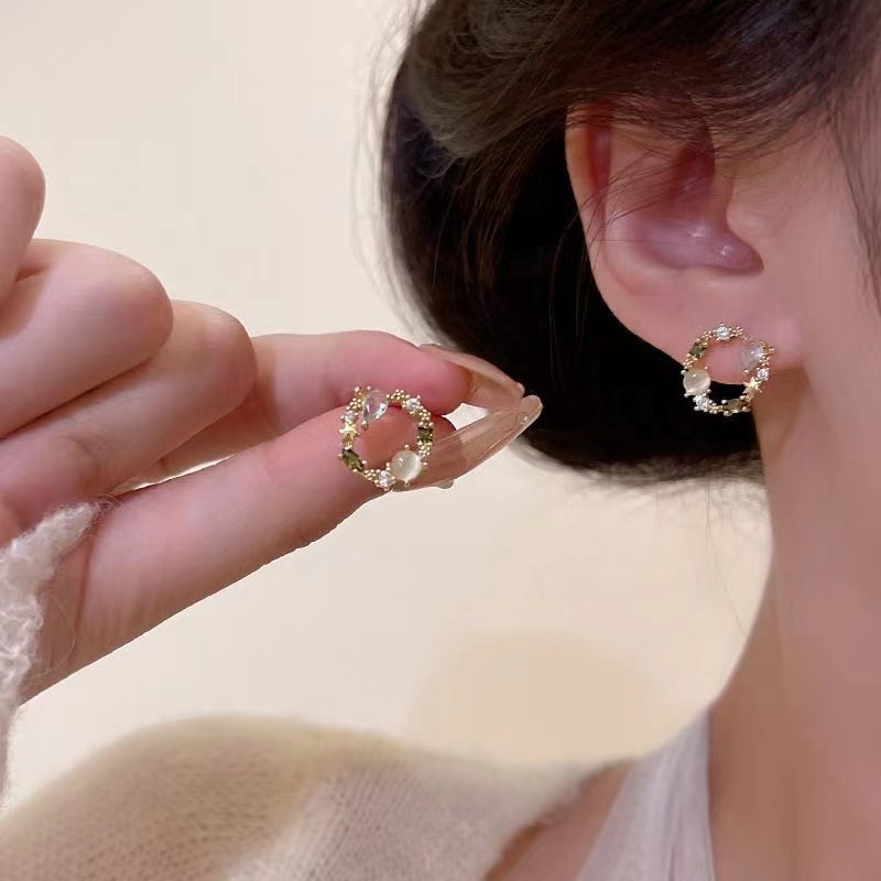 花环耳钉女精致小巧潮流時尚日韓森系几何圆圈仙气花朵耳饰耳環飾