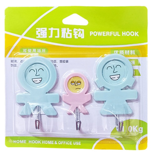 3個裝 三口之家挂鉤/粘鉤免打孔粘鉤塑膠挂鉤批發 日用品批發